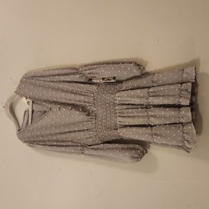 Light Grey Swiss Dot Long Sleeve girls Dress
